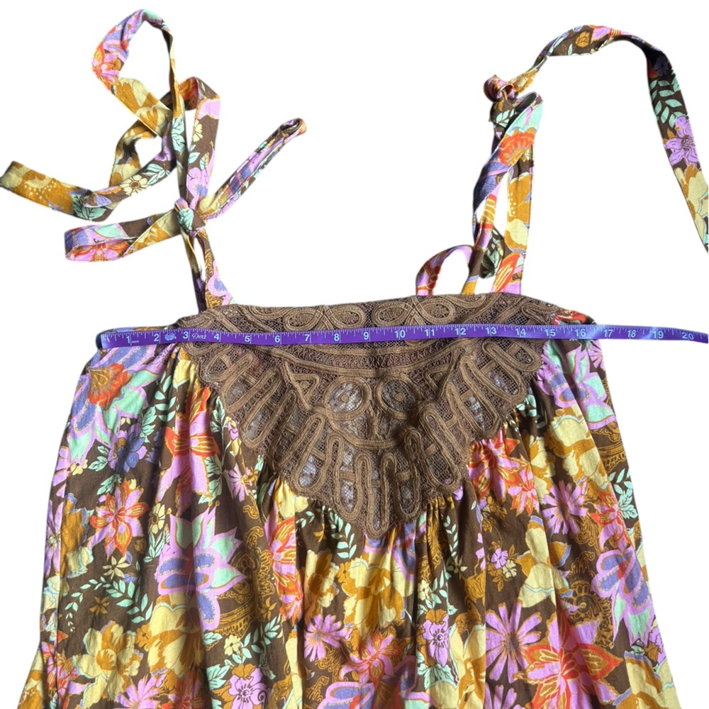 Free People Bali Moroccan Flowers Tunic Brown Yellow Size Medium Cotton - Picture 3 of 8